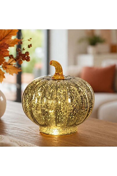 OEM Decoratiune de Toamna Dovleac din Sticla cu LED Ø16x14,5cm