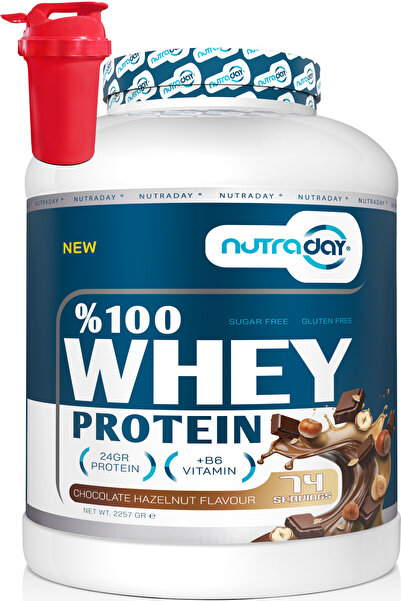 nutraday Whey Protein 2257 gr 74 Servis Çikolata Fındık Aromalı 24 gram prote...