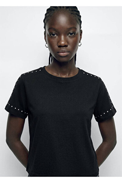Mango Teen Cotton T-shirt with beaded star detail