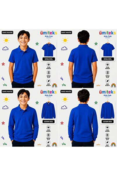 ümitteks iş ve okul kıyafetleri Unisex Children's Polo Collar T-Shirt 100% Co...