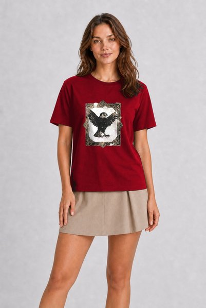 WAKHA Women's Cyber-Grunge Hawk Collage - Red