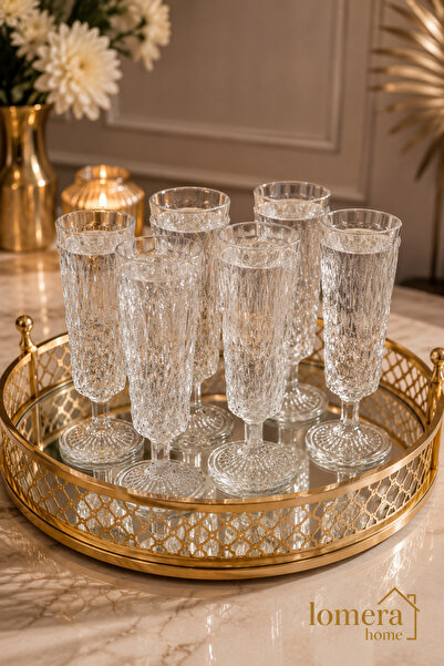 Lomera Home Set of 6 130 ml Crystal Patterned Water Glasses with Footed Base ...