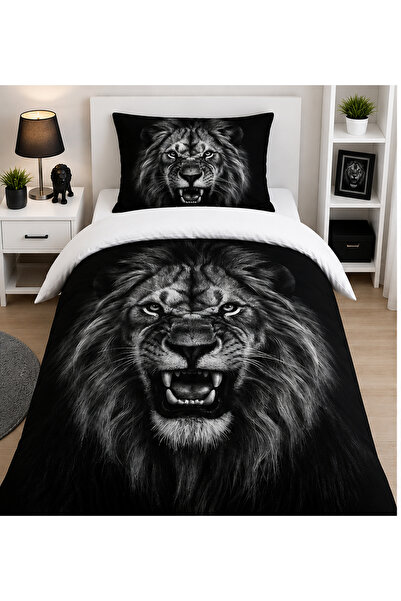 Gülceğiz Home Erkek Aslan Desenli 3D Dijital Tek Kişilik Çocuk Nevresim Takım...