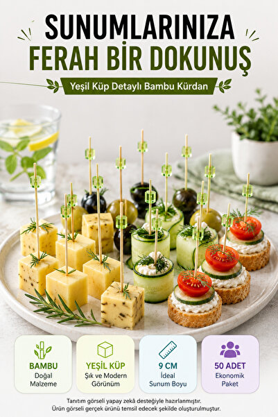 OpenCity 50-Piece Green Cube Bamboo Toothpicks 9 cm Party Invitation Cocktail...