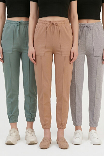 Green Hill Women's 3-Pack Jogger Sweatpants Set with Top Pockets and Front Se...