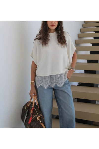 MareandCo Lace Detailed Bat Sleeve Knitwear Blouse