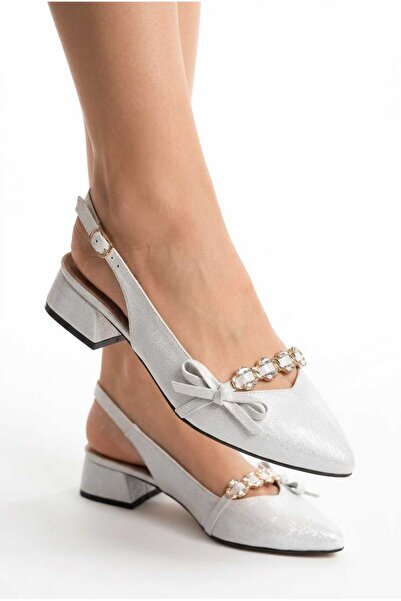 nuvora Pointed Toe Buckle Open Back Short Heeled 3-cm Satin Women's Shoes-New...