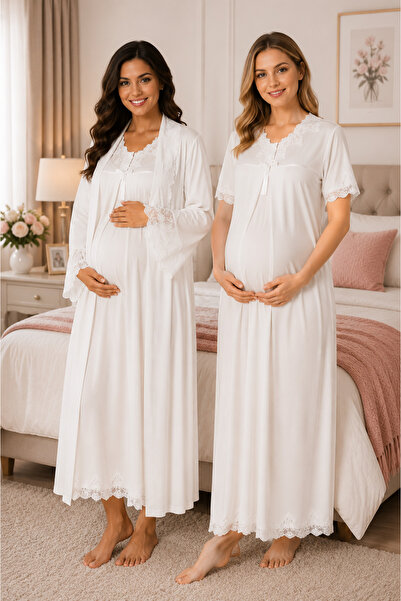 by İGP Lacy Maternity Dressing Gown Nightgown Set