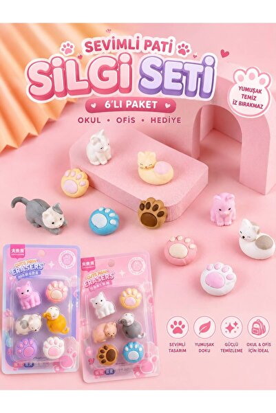 ÖZ KIRTASİYE Yeni Sezon 3D Sevimli Cat's Paw Temalı Figürlü Silgi Seti - Özel...