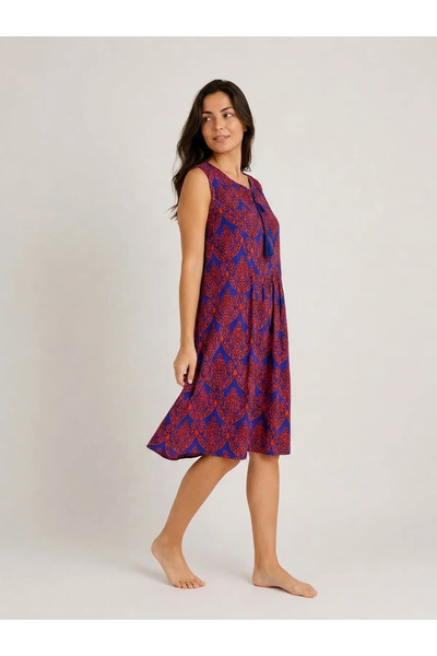 sharin Women's Patterned Sleeveless Summer V-Neck Midi Dress 12C-2419