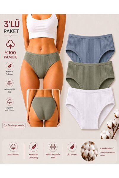 Tutku 3'lü %100 Pamuklu Bikini Külot