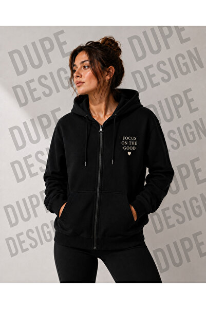 Dupe Design Black Women'S/Men's Printed Unisex Hooded Jacket