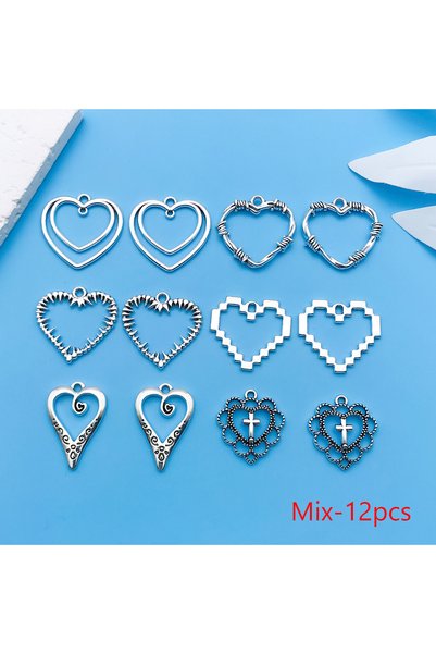 Choice Heart Charms-12pcs 12/20pcs Antique Silvery Heart Charm Hollow Design ...
