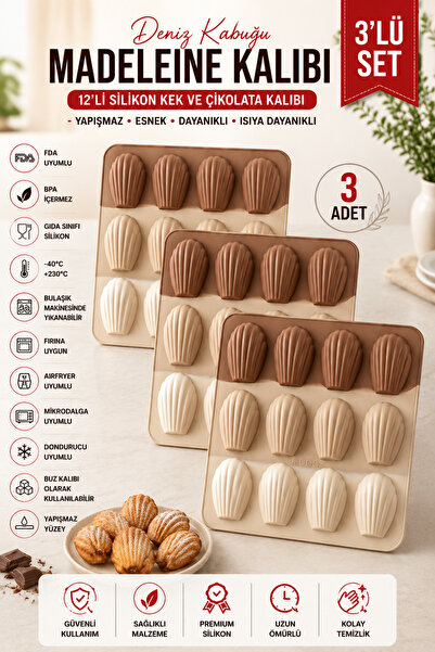 Stork 3 Pieces Silicone Seashell Madeleine Mold – Non-Stick Cake, Chocolate, ...