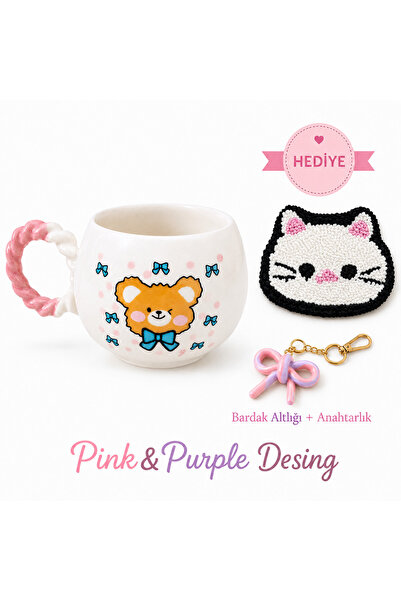 Pink&Purple Desing Hediye Seti – Kupa, Anahtarlık ve Bardak Altlığı