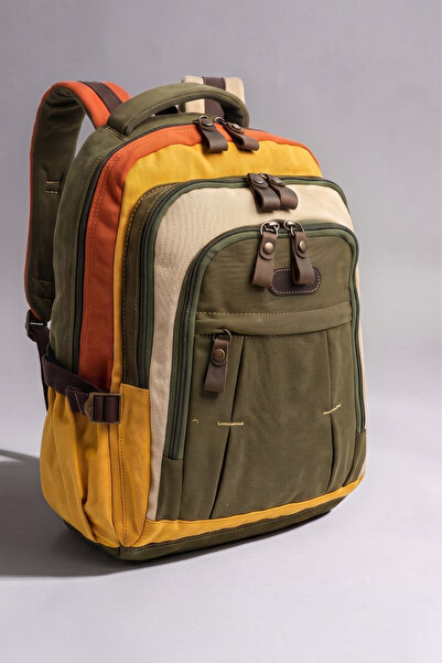 Cappadocia Vintage Rucsac vintage kaki galben crem, cu compartiment pentru co...
