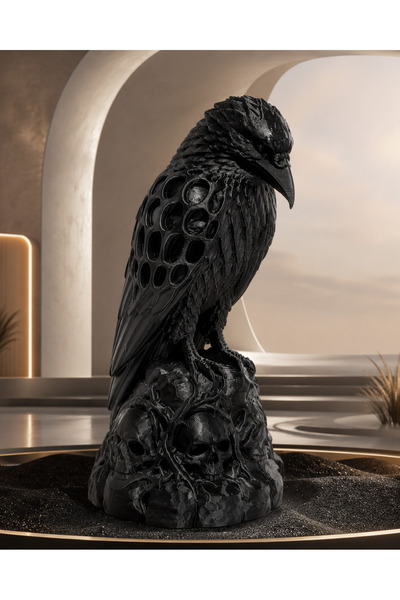 Octo Studio Siyah Kuzgun Biblo Kafatası Detaylı Karga Heykeli Gotik Dekoratif...