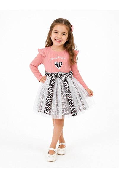 Oz Baby Girls' Leopard Patterned Tulle Ruffle Long Sleeve Dress