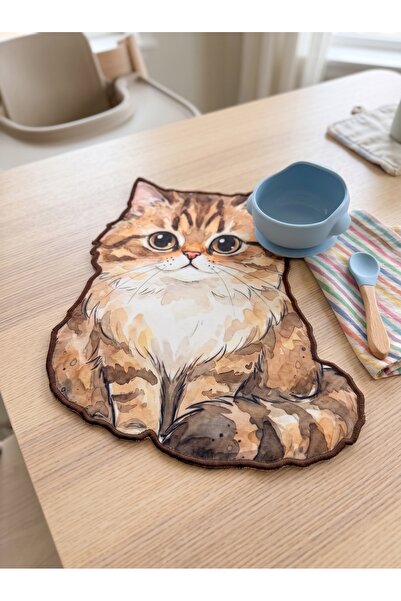 decofav Tekir Cat Embroidered Edged Snack Mat 1 Piece