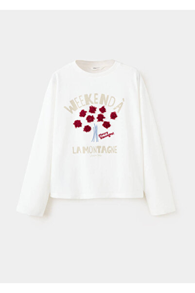 MANGO Kids Pamuklu çiçek detaylı t-shirt
