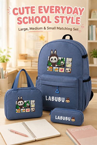 Toy Factory Blue 3-Piece Bag Set – Large School Backpack, Medium Hand Bag & S...