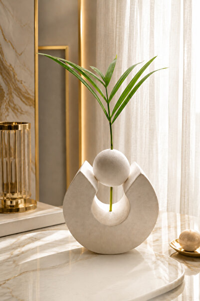 lufen deco Mermer Desenli Dekoratif Vazo Çiçeklik Modern Tasarım Salon Konsol...