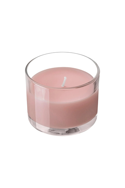 IKEA LOTSFÅGEL bardakta kokulu mum , açık pembe, 20 saat, kırmızı meyveler