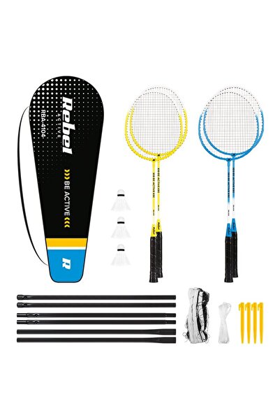 Rebel Set badminton, 4 rachete si 3 fluturasi, Fileu, 65 x 20.5 cm, husa cu c...