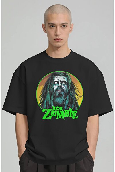 SEVBANO Tricou premium supradimensionat unisex cu imprimeu Rob Zombie Rock Me...