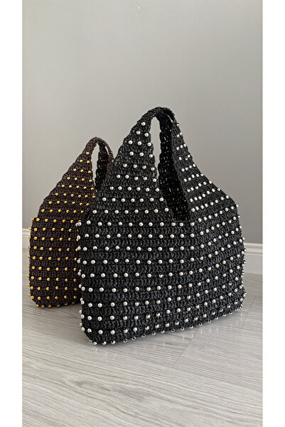 WOMANBAG Handmade Straw Front and Back Silver Beaded Beach Shoulder Bag Daily...