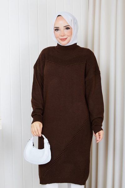Pamuk Butik Γυναικείο πλεκτό μισό ζιβάγκο με λεπτομέρεια πλεκτό τουνίκ