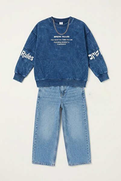 CALİSA Boy's Oversize Anthracite Sweatshirt Washed Wide Leg Jeans |   Eid 2-P...