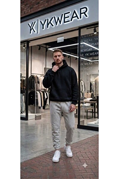 YK WEAR Σετ φόρμας oversize με κουκούλα, χωρίς στάμπα, σε 4 διαφορετικά χρώματα