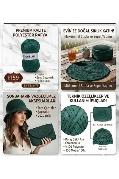 destini Easy-To-Knit Soft Polyester Raffia - Ideal for Hobby, Crochet, and Hand Knitting, Making Bags, Supla, and Hats