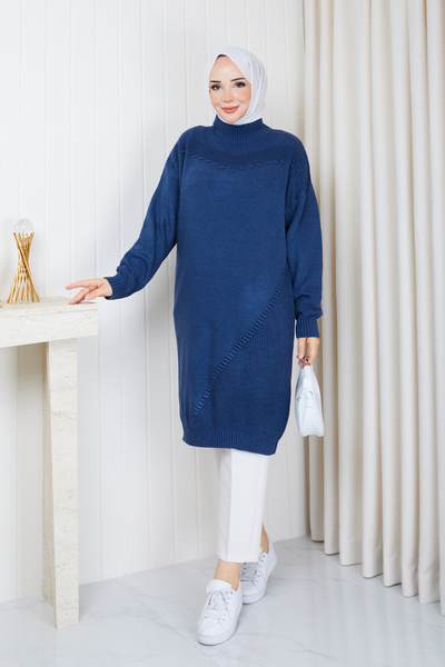 Pamuk Butik Γυναικείο πλεκτό μισό ζιβάγκο με λεπτομέρεια πλεκτό τουνίκ
