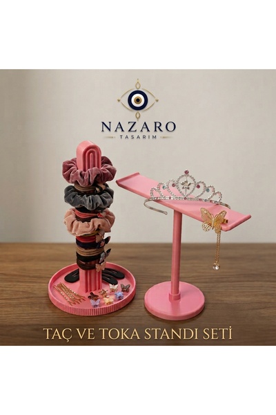 Nazaro 2'li Saç Aksesuar Düzenleyici Set: Toka & Taç Standı