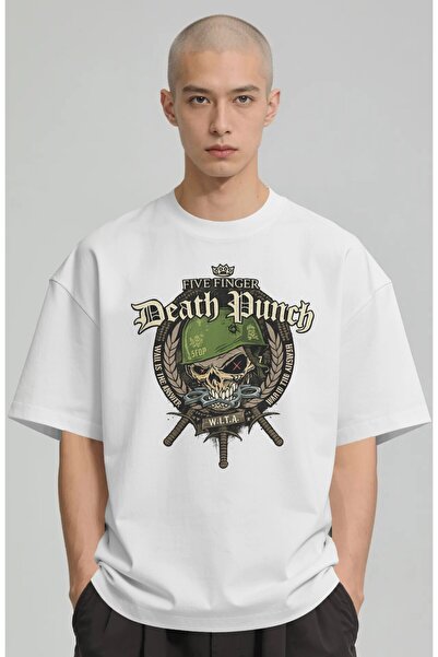 SEVBANO Tricou premium oversize unisex cu imprimeu Five Finger Death Punch, t...