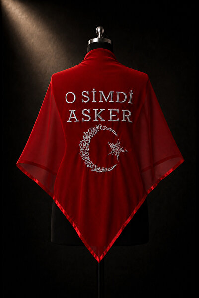 BERAYE Kırmızı O Şimdi Asker Şalı Örtüsü, Lüks Şifon Gümüş Nakışlı Kına Omuz ...