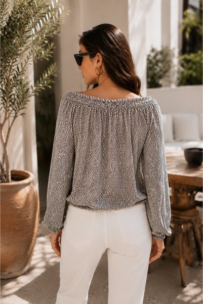mixxtrend Women's Long Sleeve Blouse with Elastic Collar