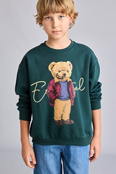DeFacto Oversize Crew Neck Teddy Bear Figured Printed Long Sleeve Sweatshirt ...