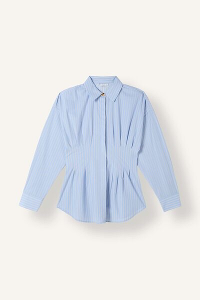 DeFacto Fitted Waist Detailed Classic Collar Striped Poplin Long Sleeve Shirt...