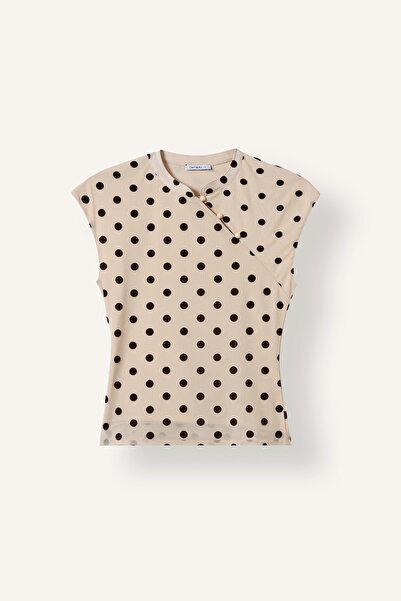 DeFacto Slim Fit Polka Dot Half Turtleneck Tulle T-Shirt I8182Ax26Au