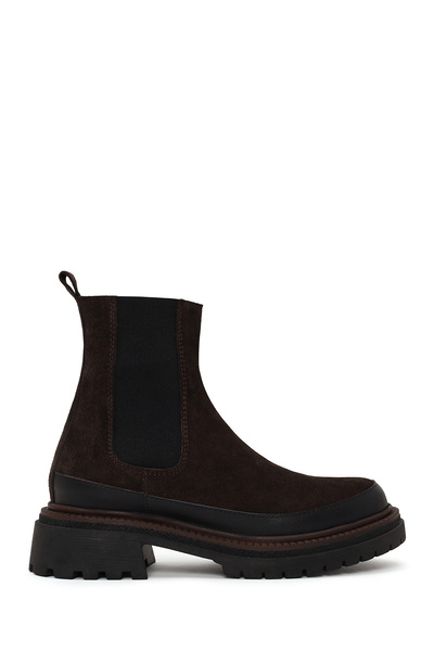 Derimod Women's Anthracite Thick Soled Suede Leather Chelsea Boots Wf170033Ds