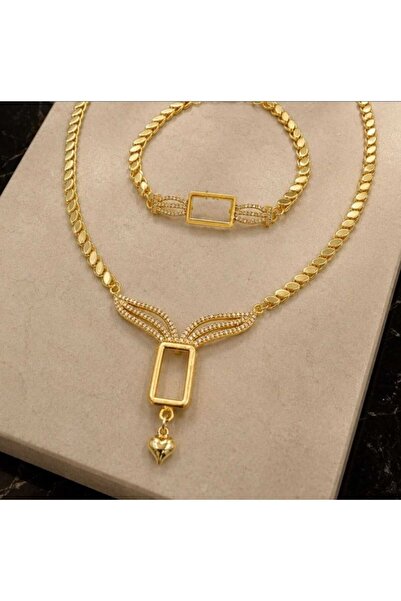 GEZERGOLD TAKI Gram külçe uyumlu bilklik kolye set 60cm arpa zincirli lüx taşlı