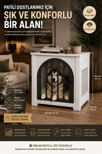 TrMuko Layka Dog House – Ev İçi Köpek Evi | 18 mm MDF Modern Mobilya Tipi Köp...