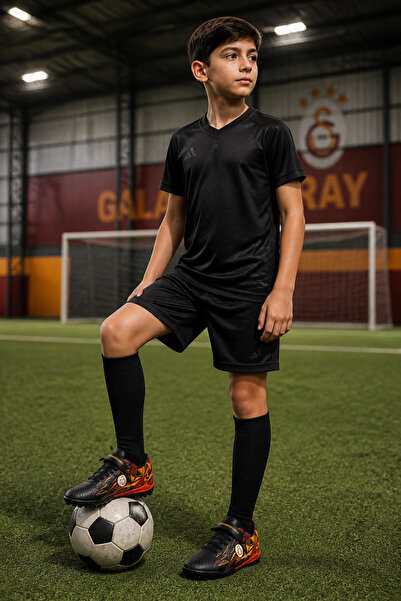 Galatasaray ST-5991 Μαύρα παπούτσια γηπέδου για αγόρια με Velcro