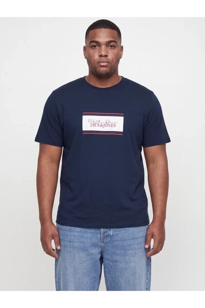 Jack & Jones Men's Navy Blue Jjbuster Tee Ss Crew Neck Bts Sn Pls Large Size ...