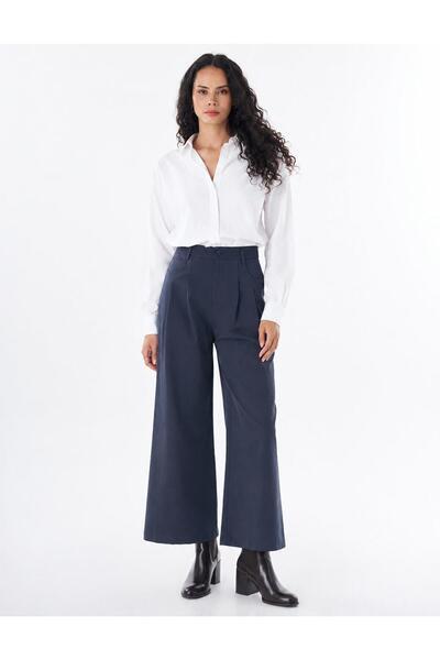 Kayra High Waist Wide Leg Trousers Dark Navy Blue
