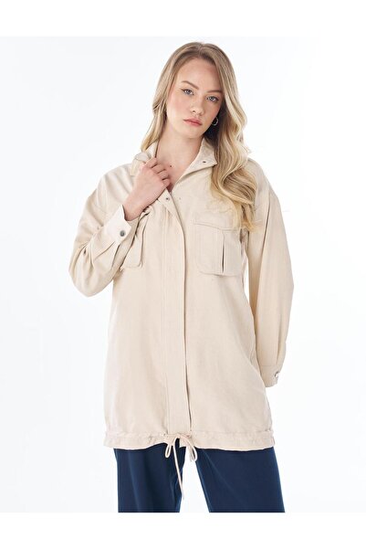Kayra Double Pocket Stand Collar Jacket Cream