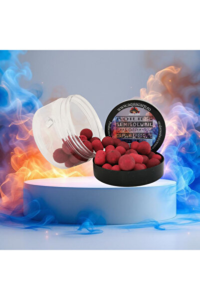 AQUA CARP Boilies Carlig Semisolubil 15MM & 10x14MM Capsuni & Fragrant 75GR